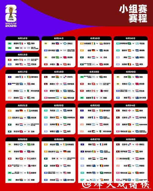 2026世界杯赛程表及直播时间安排完整版